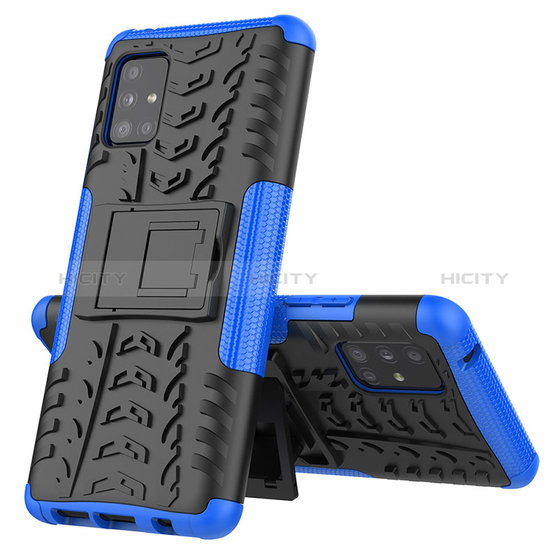 Coque Contour Silicone et Plastique Housse Etui Mat avec Support J01X pour Samsung Galaxy A51 4G Bleu Plus