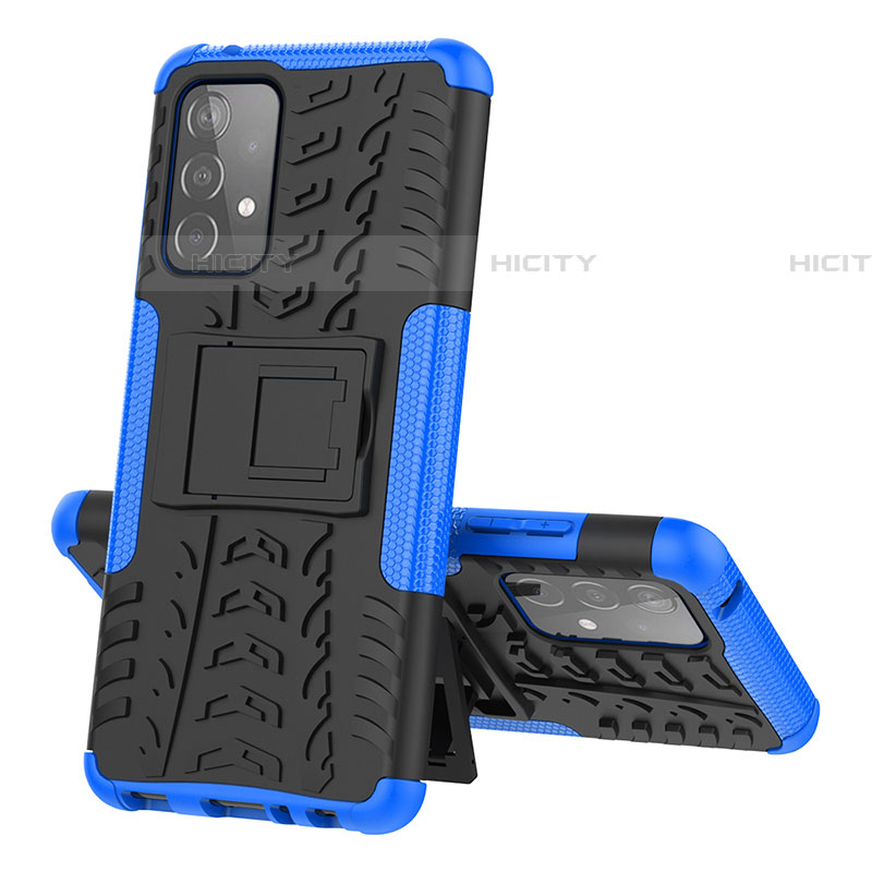 Coque Contour Silicone et Plastique Housse Etui Mat avec Support J01X pour Samsung Galaxy A52 4G Bleu Plus