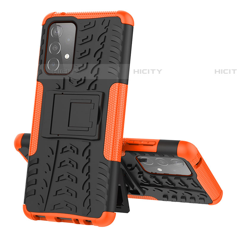 Coque Contour Silicone et Plastique Housse Etui Mat avec Support J01X pour Samsung Galaxy A52 4G Orange Plus