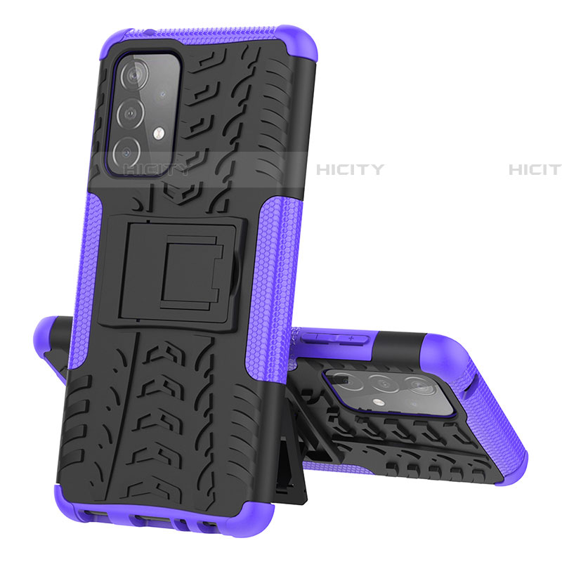 Coque Contour Silicone et Plastique Housse Etui Mat avec Support J01X pour Samsung Galaxy A52 4G Violet Plus