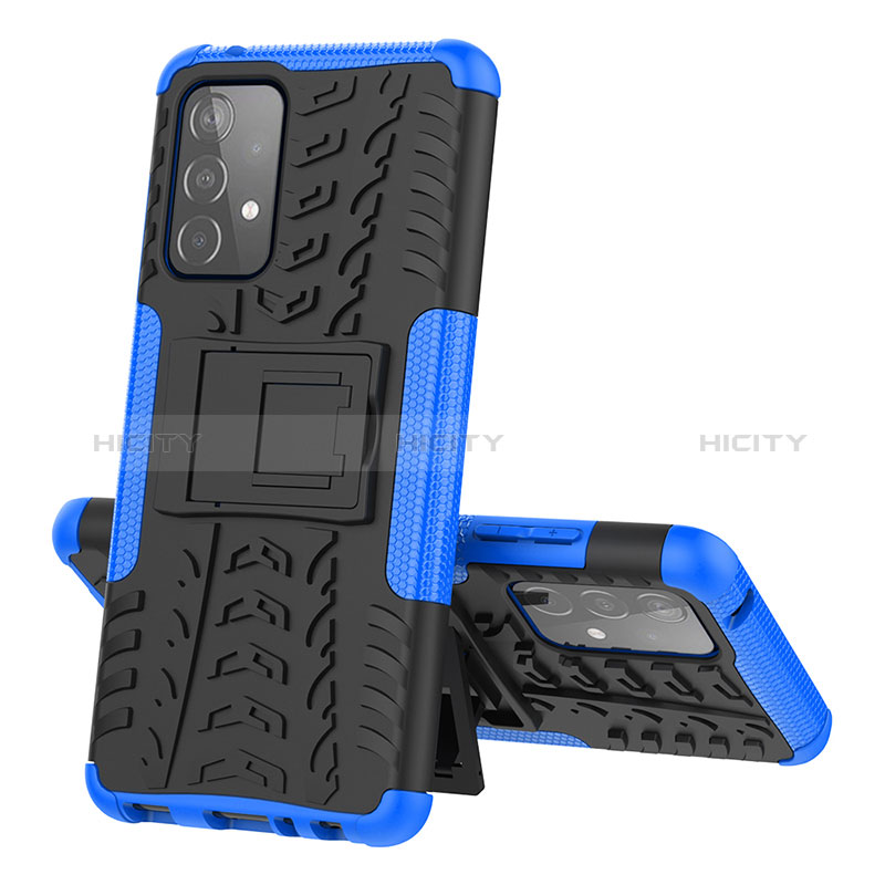 Coque Contour Silicone et Plastique Housse Etui Mat avec Support J01X pour Samsung Galaxy A52s 5G Bleu Plus