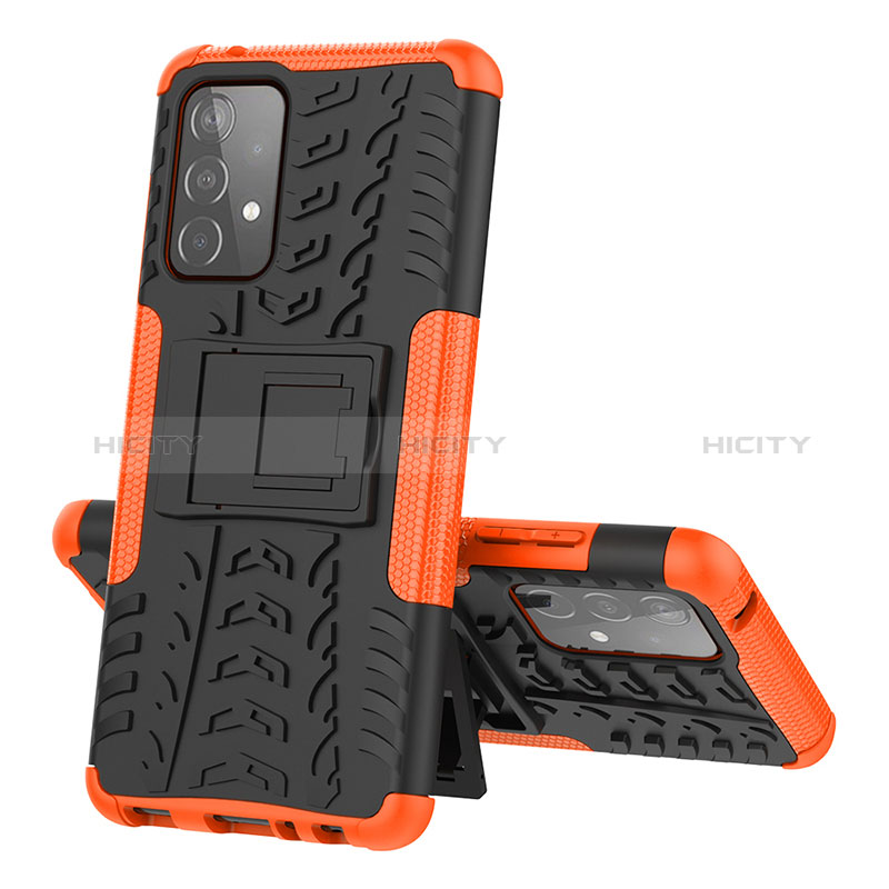 Coque Contour Silicone et Plastique Housse Etui Mat avec Support J01X pour Samsung Galaxy A52s 5G Orange Plus