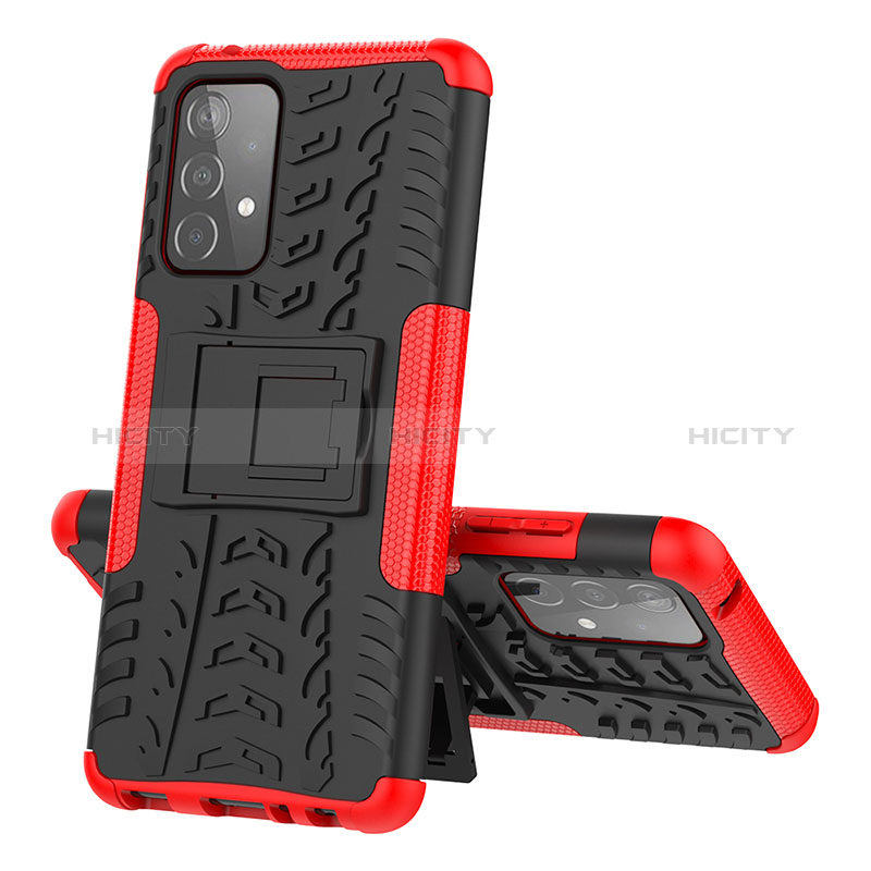 Coque Contour Silicone et Plastique Housse Etui Mat avec Support J01X pour Samsung Galaxy A52s 5G Rouge Plus