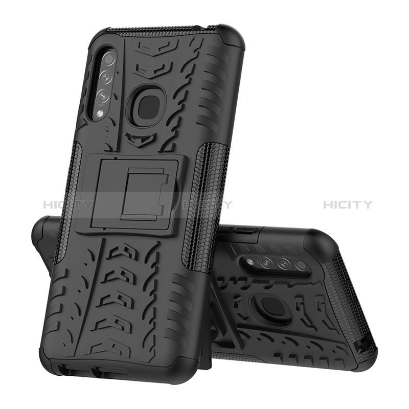 Coque Contour Silicone et Plastique Housse Etui Mat avec Support J01X pour Samsung Galaxy A70E Noir Plus