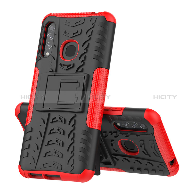 Coque Contour Silicone et Plastique Housse Etui Mat avec Support J01X pour Samsung Galaxy A70E Rouge Plus