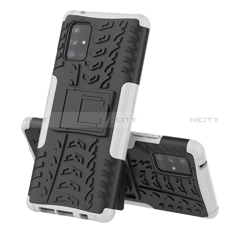 Coque Contour Silicone et Plastique Housse Etui Mat avec Support J01X pour Samsung Galaxy A71 4G A715 Argent Plus