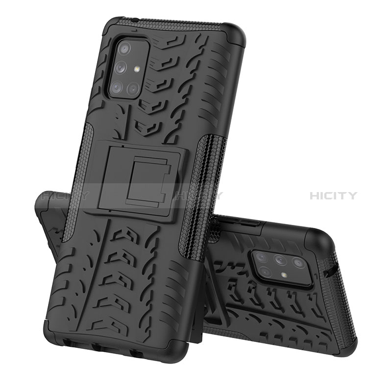 Coque Contour Silicone et Plastique Housse Etui Mat avec Support J01X pour Samsung Galaxy A71 4G A715 Noir Plus