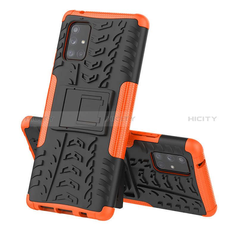 Coque Contour Silicone et Plastique Housse Etui Mat avec Support J01X pour Samsung Galaxy A71 4G A715 Orange Plus