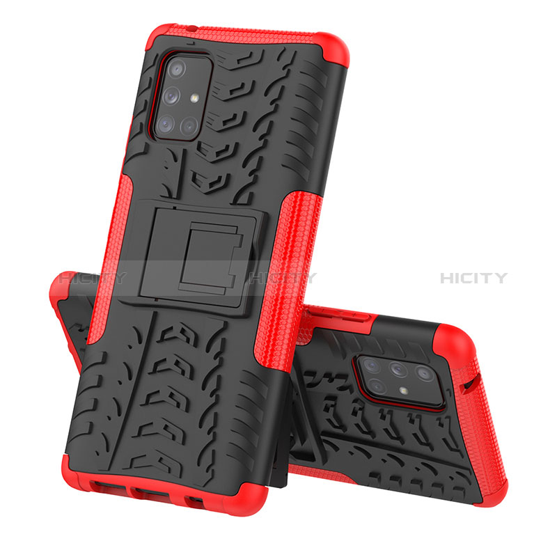 Coque Contour Silicone et Plastique Housse Etui Mat avec Support J01X pour Samsung Galaxy A71 4G A715 Rouge Plus