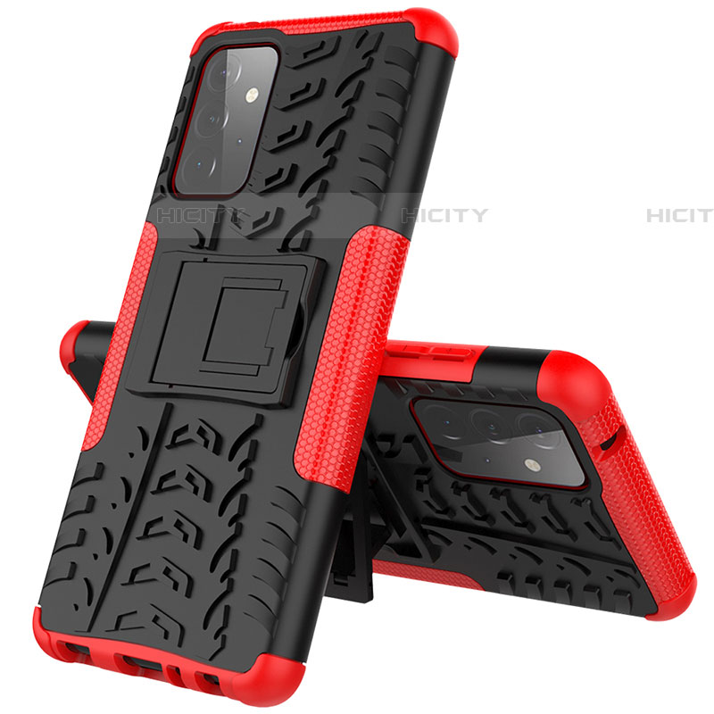 Coque Contour Silicone et Plastique Housse Etui Mat avec Support J01X pour Samsung Galaxy A72 4G Rouge Plus