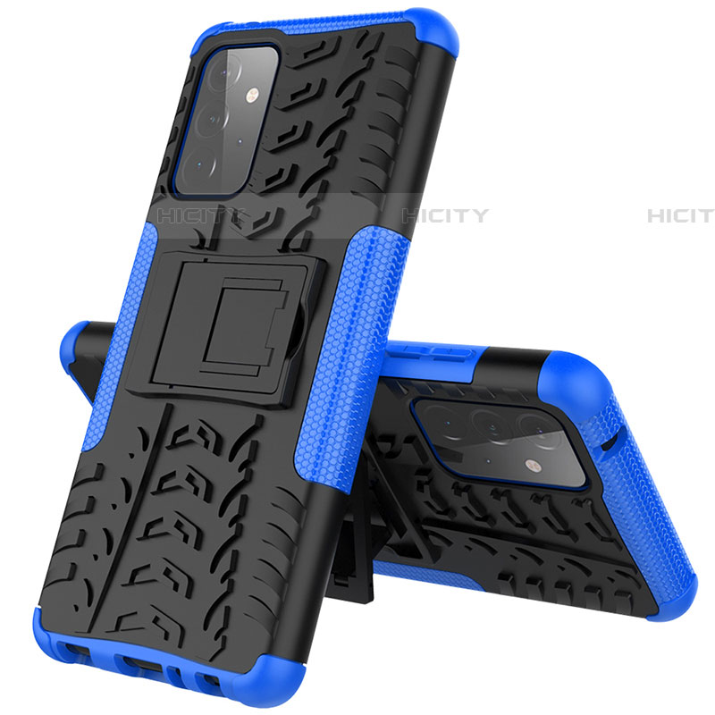 Coque Contour Silicone et Plastique Housse Etui Mat avec Support J01X pour Samsung Galaxy A72 5G Bleu Plus