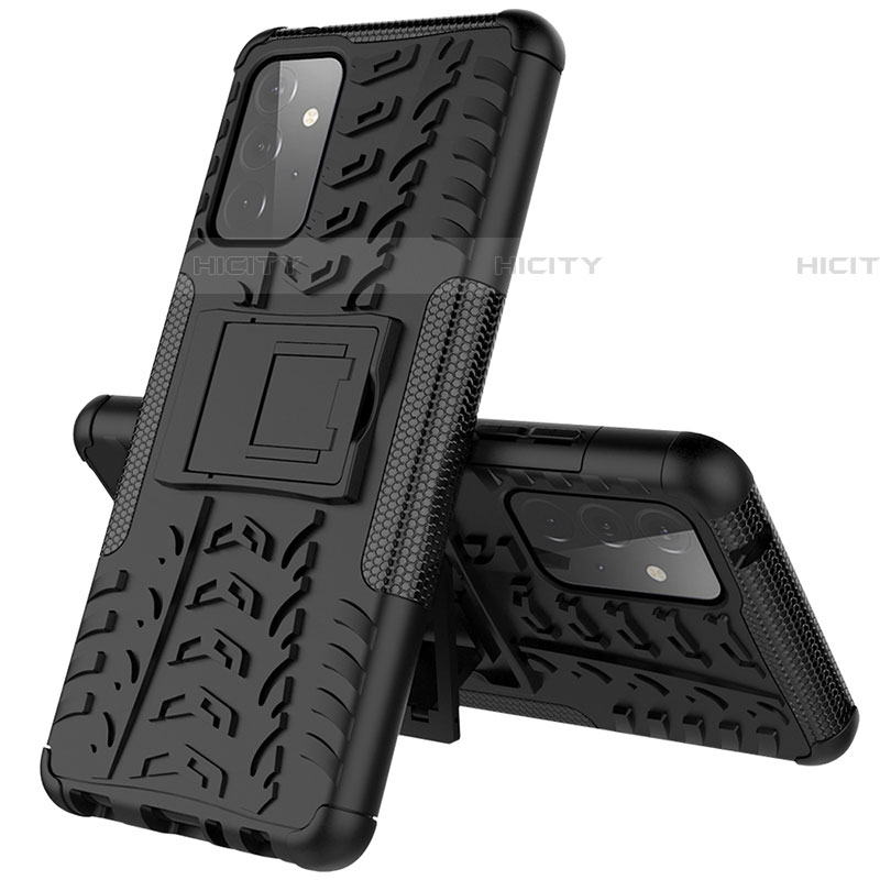 Coque Contour Silicone et Plastique Housse Etui Mat avec Support J01X pour Samsung Galaxy A72 5G Noir Plus