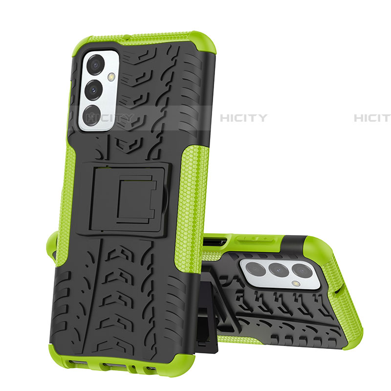 Coque Contour Silicone et Plastique Housse Etui Mat avec Support J01X pour Samsung Galaxy F23 5G Vert Plus