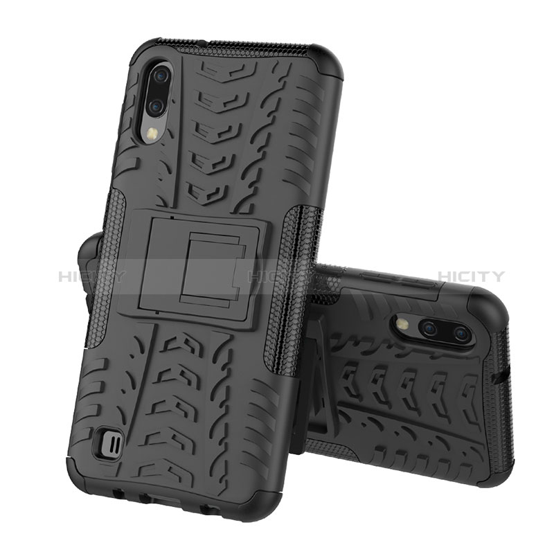 Coque Contour Silicone et Plastique Housse Etui Mat avec Support J01X pour Samsung Galaxy M10 Noir Plus