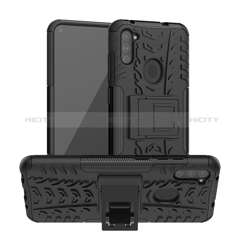 Coque Contour Silicone et Plastique Housse Etui Mat avec Support J01X pour Samsung Galaxy M11 Plus