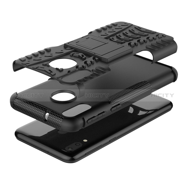 Coque Contour Silicone et Plastique Housse Etui Mat avec Support J01X pour Samsung Galaxy M20 Plus