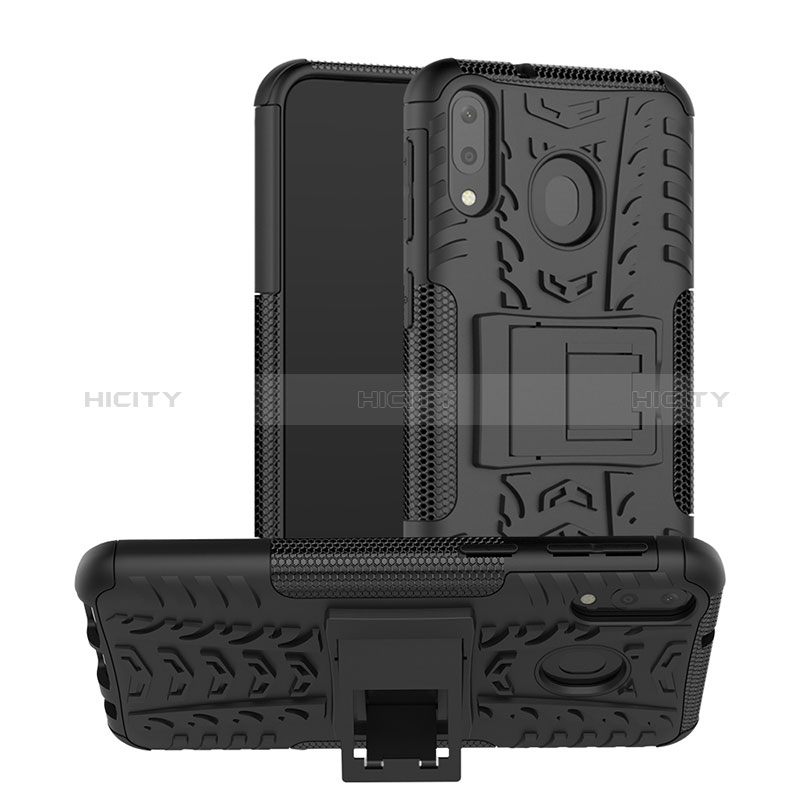 Coque Contour Silicone et Plastique Housse Etui Mat avec Support J01X pour Samsung Galaxy M20 Plus