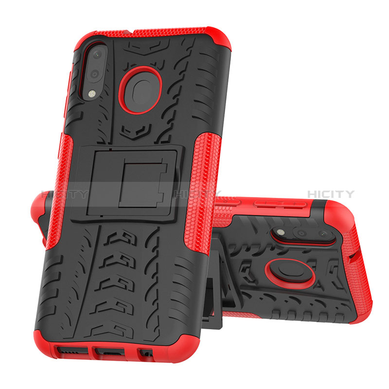 Coque Contour Silicone et Plastique Housse Etui Mat avec Support J01X pour Samsung Galaxy M20 Rouge Plus