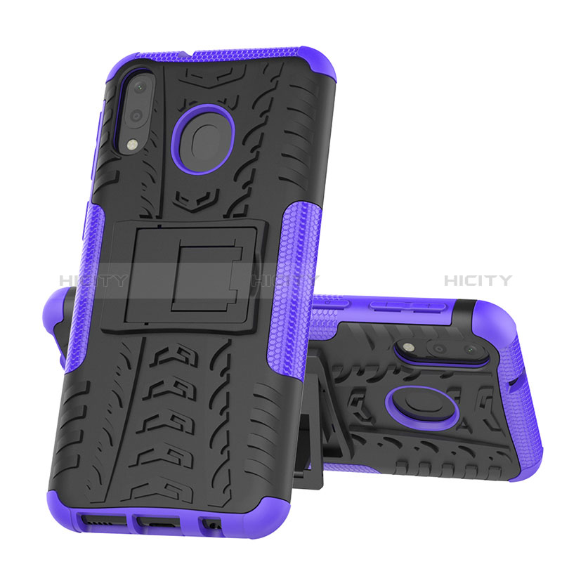 Coque Contour Silicone et Plastique Housse Etui Mat avec Support J01X pour Samsung Galaxy M20 Violet Plus