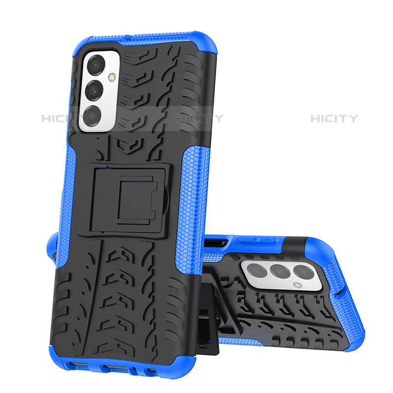 Coque Contour Silicone et Plastique Housse Etui Mat avec Support J01X pour Samsung Galaxy M23 5G Bleu Plus