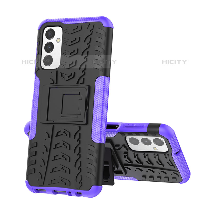 Coque Contour Silicone et Plastique Housse Etui Mat avec Support J01X pour Samsung Galaxy M23 5G Violet Plus