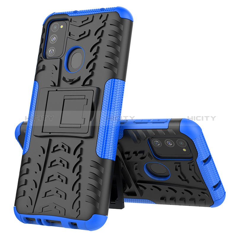 Coque Contour Silicone et Plastique Housse Etui Mat avec Support J01X pour Samsung Galaxy M30s Bleu Plus