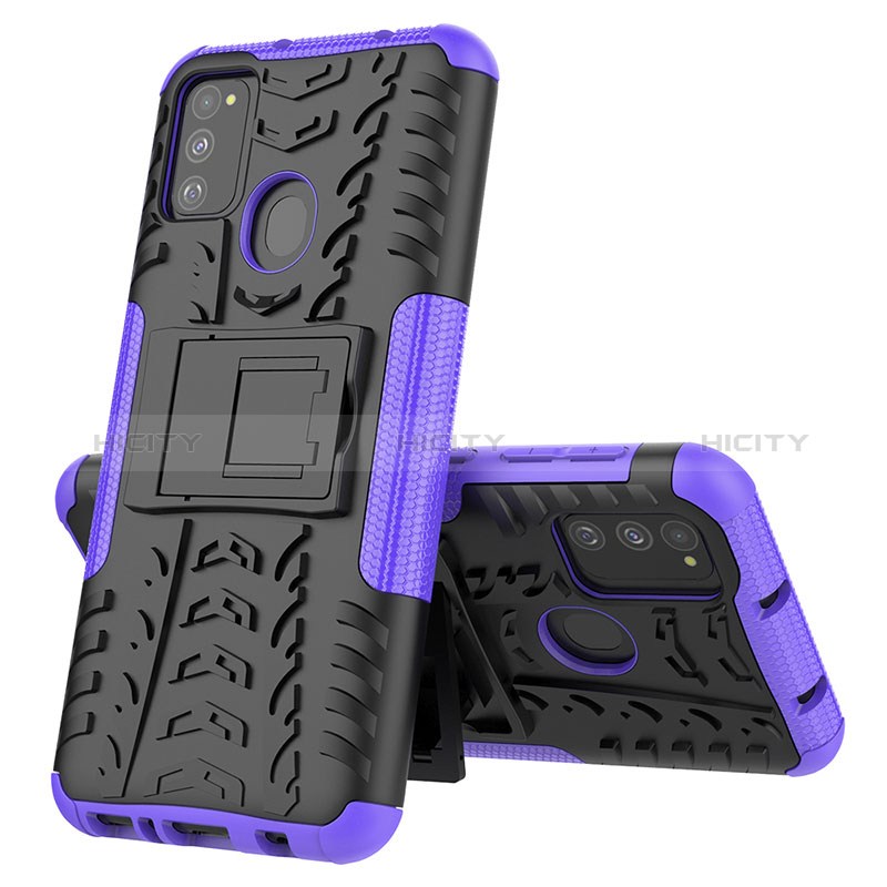 Coque Contour Silicone et Plastique Housse Etui Mat avec Support J01X pour Samsung Galaxy M30s Violet Plus