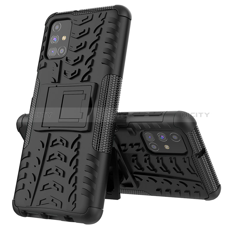 Coque Contour Silicone et Plastique Housse Etui Mat avec Support J01X pour Samsung Galaxy M31s Noir Plus