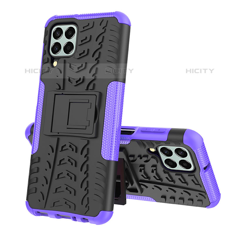 Coque Contour Silicone et Plastique Housse Etui Mat avec Support J01X pour Samsung Galaxy M33 5G Violet Plus