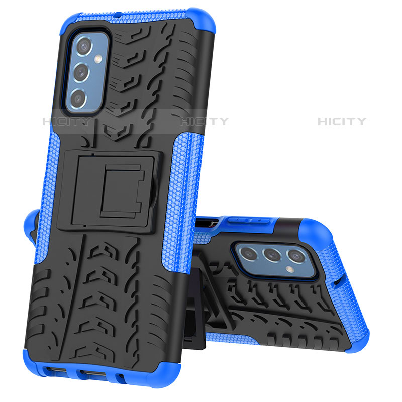 Coque Contour Silicone et Plastique Housse Etui Mat avec Support J01X pour Samsung Galaxy M52 5G Bleu Plus