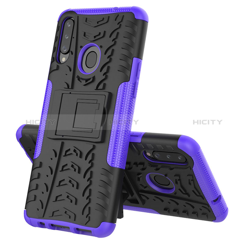 Coque Contour Silicone et Plastique Housse Etui Mat avec Support J02X pour Samsung Galaxy A20s Violet Plus