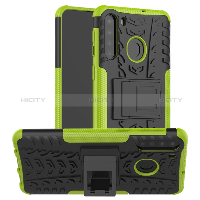 Coque Contour Silicone et Plastique Housse Etui Mat avec Support J02X pour Samsung Galaxy A21 Vert Plus