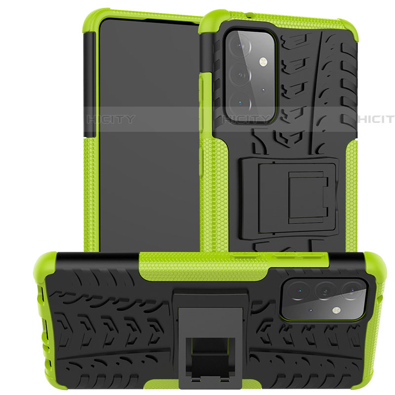 Coque Contour Silicone et Plastique Housse Etui Mat avec Support J02X pour Samsung Galaxy A72 4G Vert Plus