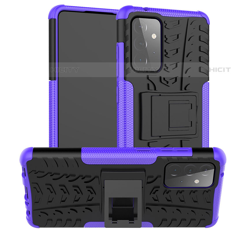 Coque Contour Silicone et Plastique Housse Etui Mat avec Support J02X pour Samsung Galaxy A72 4G Violet Plus