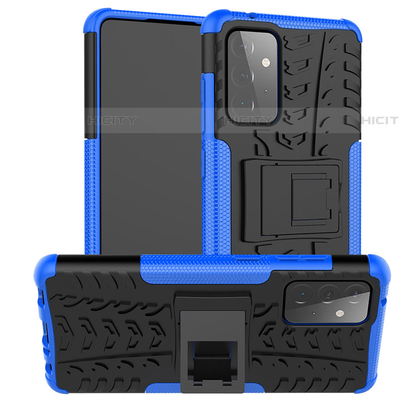 Coque Contour Silicone et Plastique Housse Etui Mat avec Support J02X pour Samsung Galaxy A72 5G Bleu Plus