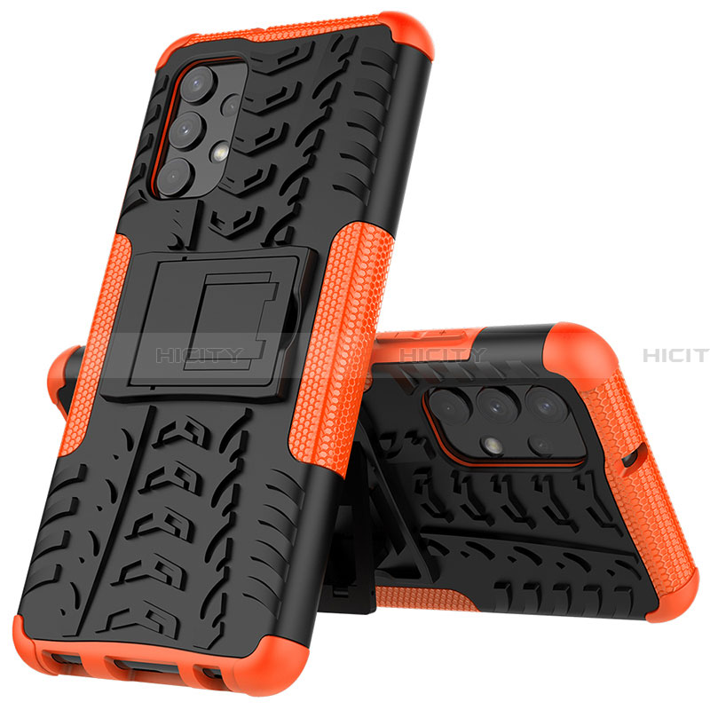 Coque Contour Silicone et Plastique Housse Etui Mat avec Support JX01 pour Samsung Galaxy A32 4G Orange Plus