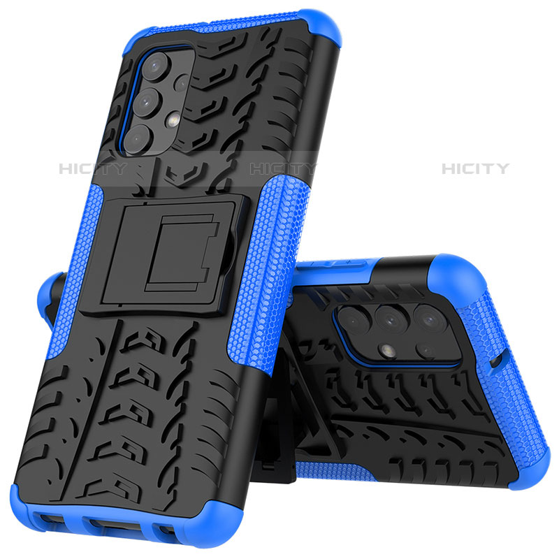 Coque Contour Silicone et Plastique Housse Etui Mat avec Support JX01 pour Samsung Galaxy M32 5G Bleu Plus