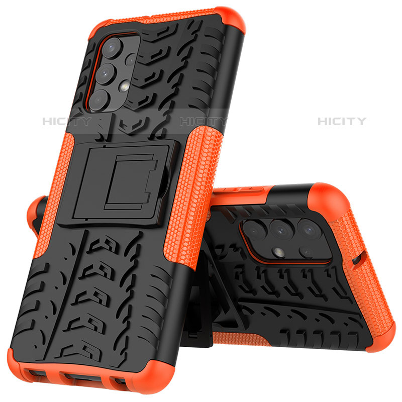 Coque Contour Silicone et Plastique Housse Etui Mat avec Support JX01 pour Samsung Galaxy M32 5G Orange Plus