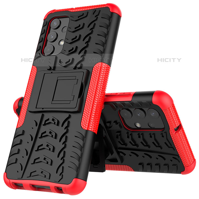 Coque Contour Silicone et Plastique Housse Etui Mat avec Support JX01 pour Samsung Galaxy M32 5G Rouge Plus