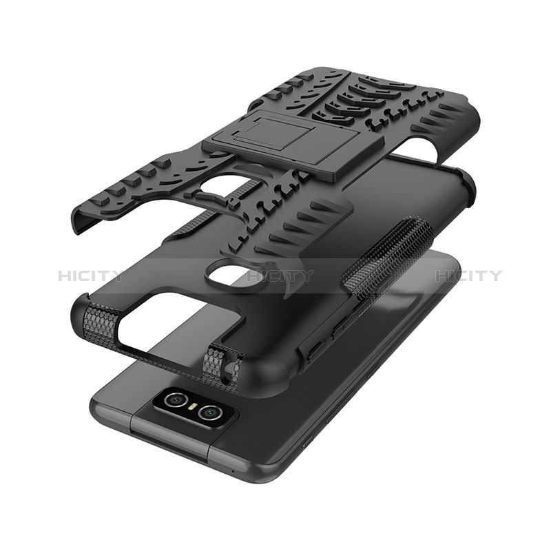 Coque Contour Silicone et Plastique Housse Etui Mat avec Support JX1 pour Asus Zenfone 6 ZS630KL Plus