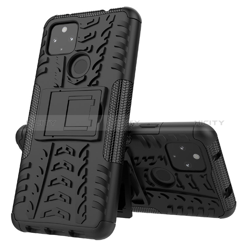 Coque Contour Silicone et Plastique Housse Etui Mat avec Support JX1 pour Google Pixel 4a 5G Noir Plus