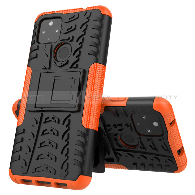 Coque Contour Silicone et Plastique Housse Etui Mat avec Support JX1 pour Google Pixel 4a 5G Orange Plus