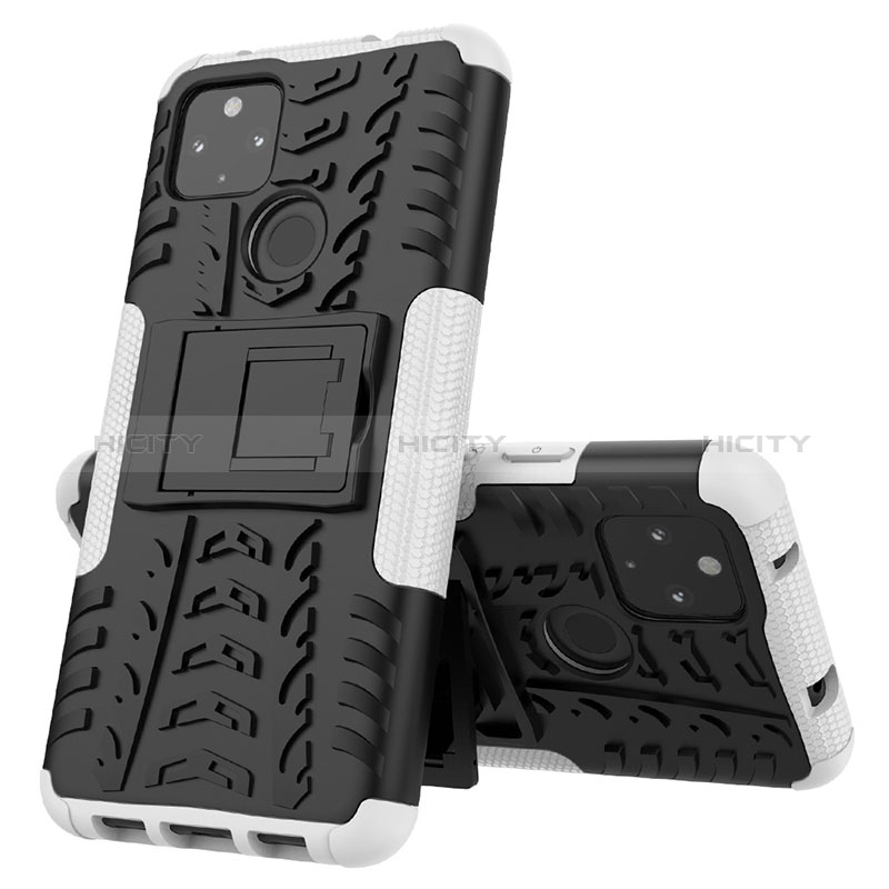 Coque Contour Silicone et Plastique Housse Etui Mat avec Support JX1 pour Google Pixel 4a 5G Plus