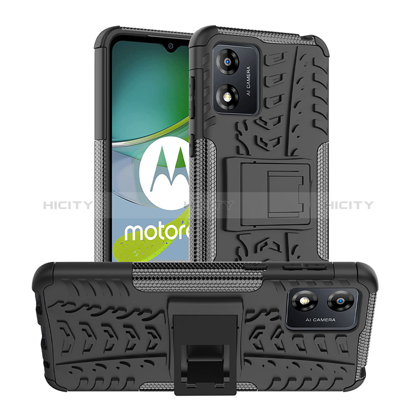 Coque Contour Silicone et Plastique Housse Etui Mat avec Support JX1 pour Motorola Moto E13 Noir Plus