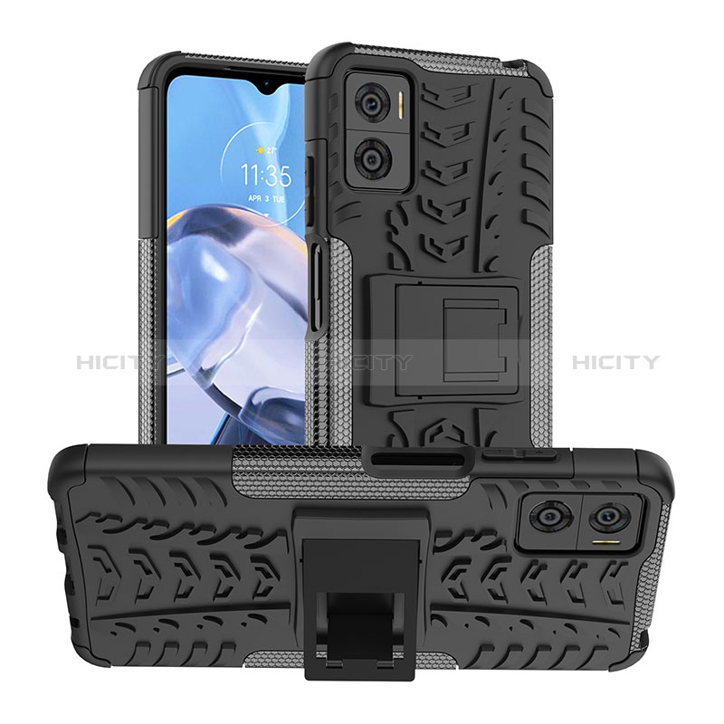 Coque Contour Silicone et Plastique Housse Etui Mat avec Support JX1 pour Motorola Moto E22 Noir Plus