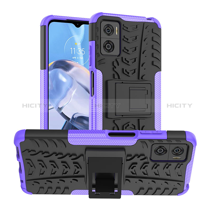 Coque Contour Silicone et Plastique Housse Etui Mat avec Support JX1 pour Motorola Moto E22 Plus