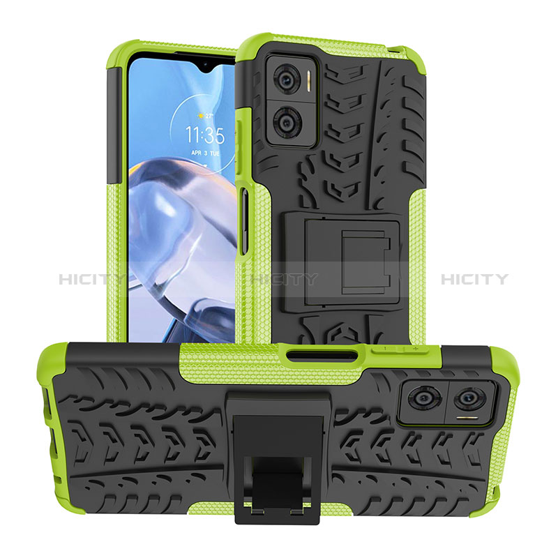 Coque Contour Silicone et Plastique Housse Etui Mat avec Support JX1 pour Motorola Moto E22 Plus