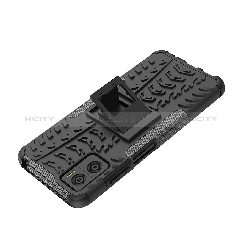 Coque Contour Silicone et Plastique Housse Etui Mat avec Support JX1 pour Motorola Moto E22 Plus