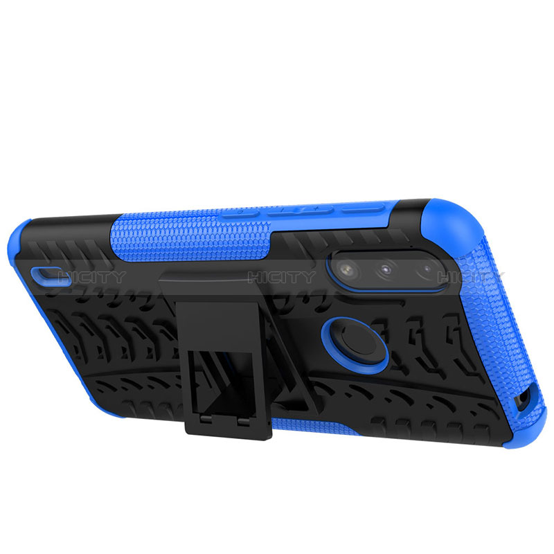 Coque Contour Silicone et Plastique Housse Etui Mat avec Support JX1 pour Motorola Moto E7 Power Plus