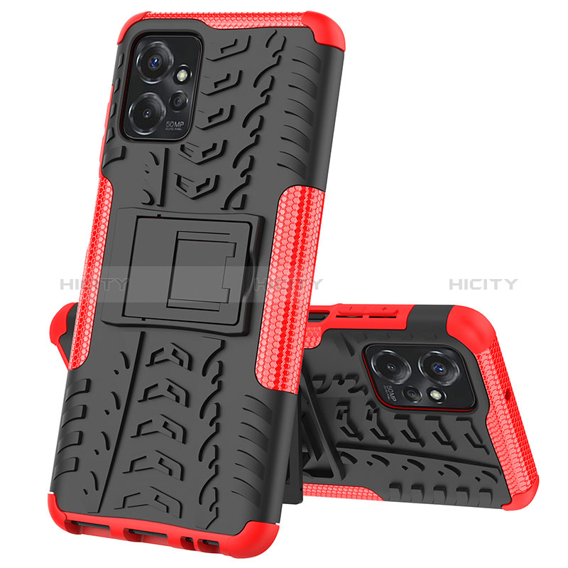 Coque Contour Silicone et Plastique Housse Etui Mat avec Support JX1 pour Motorola Moto G Power 5G (2023) Rouge Plus